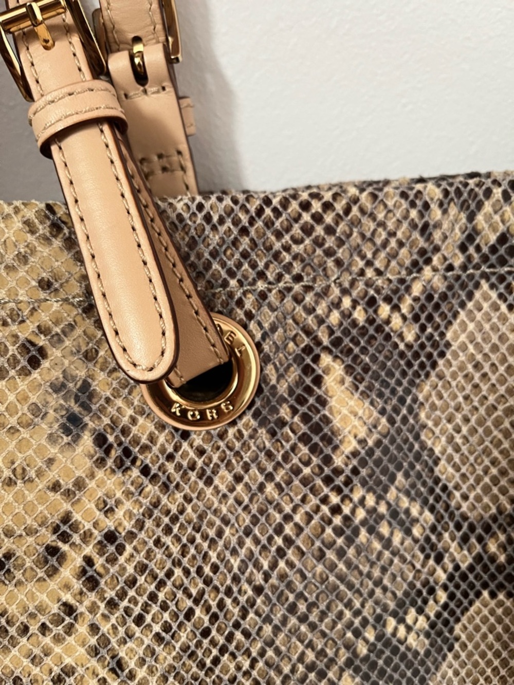 Michael Kors Snake-Print Leather Tote in Beige and Brown - Picture 7 of 7